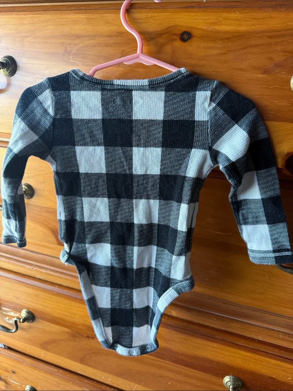 Old Navy Black & White Buffalo Plaid One-Piece with Red Bow Accent
